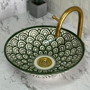 Boho Bathroom Ceramic Sink – Handmade Moroccan Vessel Basin – Round Artisan Sink from Fez