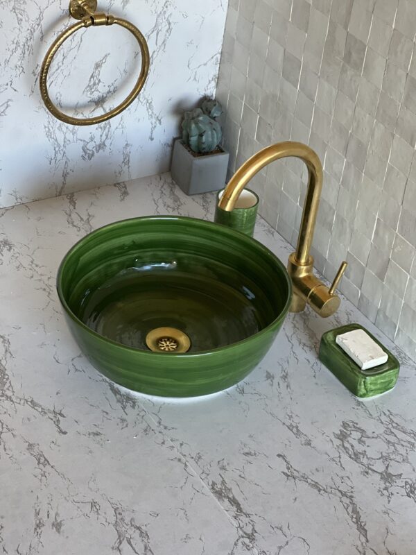 Handcrafted Moroccan Ceramic Basin – Painted Bathroom Sink – Round Vessel Made in Fez
