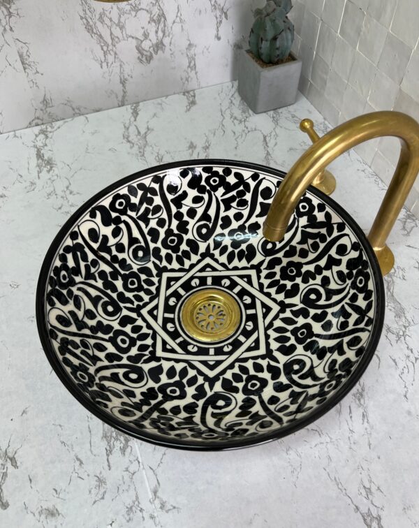 Painted Moroccan Ceramic Vessel Sink – Handmade Round Basin for Bathroom – Made in Fez - Image 4