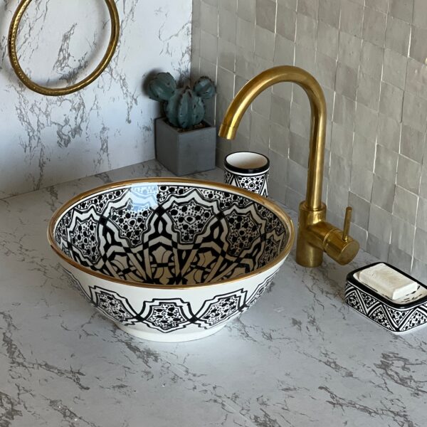 Handmade Moroccan Ceramic Sink – Custom Painted Bathroom Vessel Basin – Round Sink from Fez - Image 6