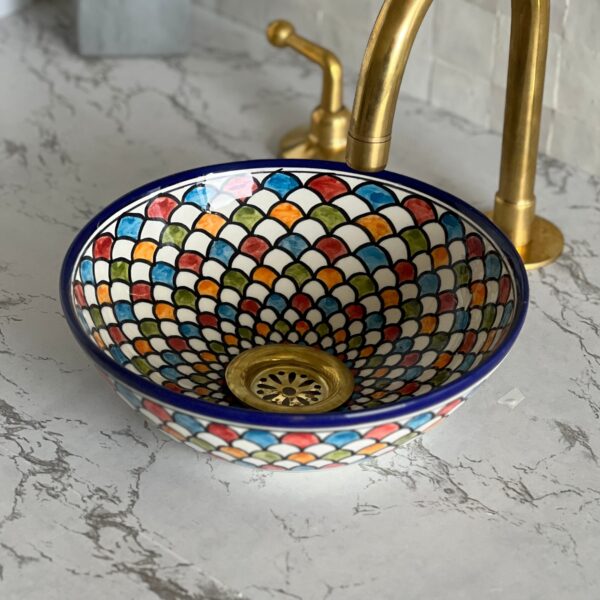 Moroccan Bathroom Sink – Handmade Round Ceramic Vessel – Custom Design from Fez - Image 3