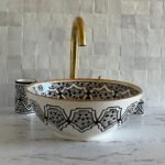 Handmade Moroccan Ceramic Sink – Custom Painted Bathroom Vessel Basin – Round Sink from Fez