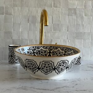 Handmade Moroccan Ceramic Sink – Custom Painted Bathroom Vessel Basin – Round Sink from Fez