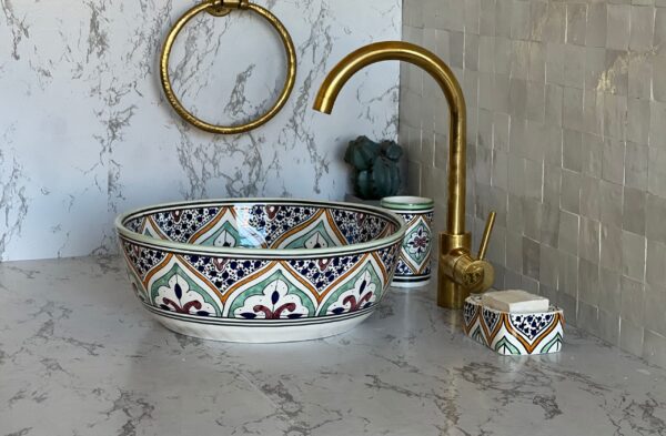 Handmade Moroccan Ceramic Sink – Custom Round Bathroom Basin – Painted Vessel Sink with Organic Design from Fez - Image 2
