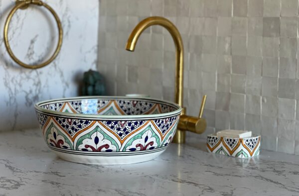 Handmade Moroccan Ceramic Sink – Custom Round Bathroom Basin – Painted Vessel Sink with Organic Design from Fez - Image 5
