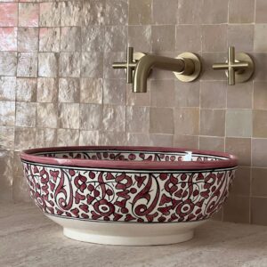 Custom Moroccan Sink – Hand-Painted Ceramic Bathroom Basin – Round Vessel from Fez