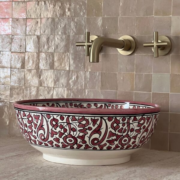 Custom Moroccan Sink – Hand-Painted Ceramic Bathroom Basin – Round Vessel from Fez