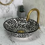 Painted Moroccan Ceramic Vessel Sink – Handmade Round Basin for Bathroom – Made in Fez