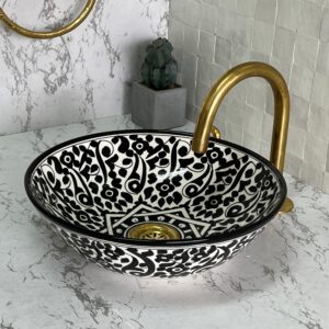 Painted Moroccan Ceramic Vessel Sink – Handmade Round Basin for Bathroom – Made in Fez