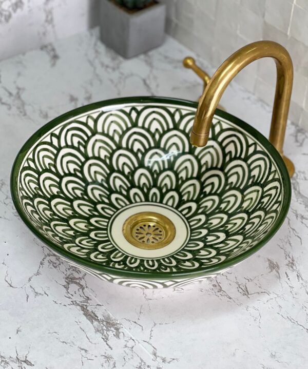 Authentic Moroccan Sink – Handcrafted Round Ceramic Basin – Decorative Bathroom Vessel