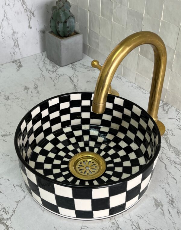 Moroccan Ceramic Sink – Handmade Round Vessel for Boho Bathroom – Custom Artistic Basin