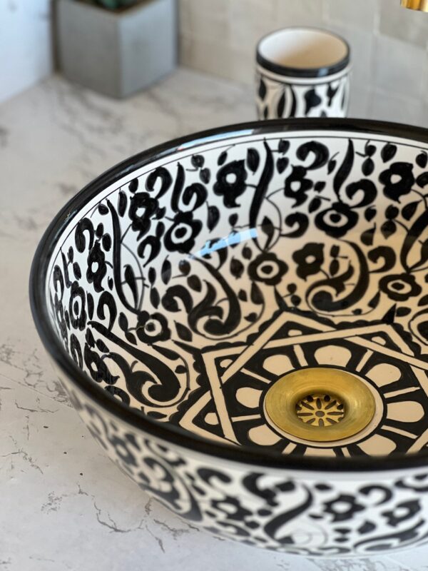 Handcrafted Moroccan Bathroom Sink – Artistic Ceramic Round Vessel – One-of-a-Kind Basin - Image 7