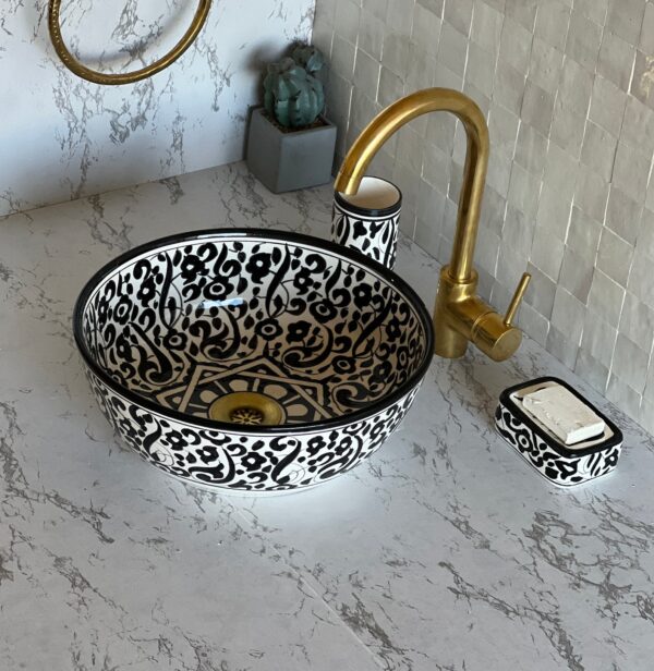 Handcrafted Moroccan Bathroom Sink – Artistic Ceramic Round Vessel – One-of-a-Kind Basin - Image 4