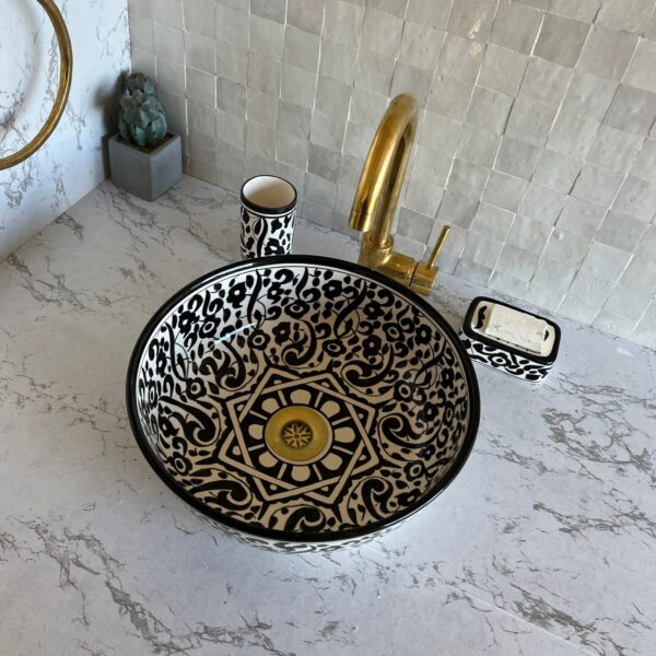 Handcrafted Moroccan Bathroom Sink – Artistic Ceramic Round Vessel – One-of-a-Kind Basin - Image 6