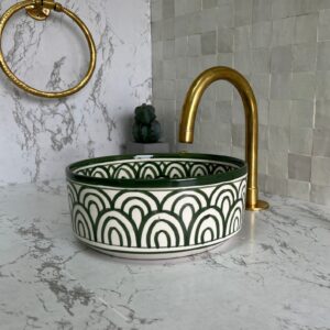 Custom Boho Sink – Moroccan Painted Ceramic Vessel – Round Artisan Basin for Vanity
