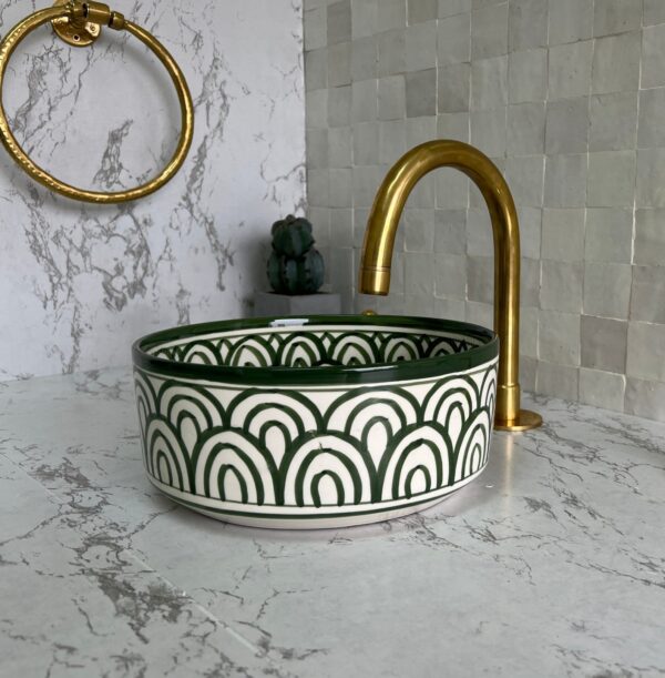 Custom Boho Sink – Moroccan Painted Ceramic Vessel – Round Artisan Basin for Vanity
