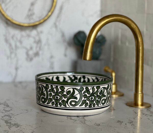 Custom Ceramic Bathroom Sink – Handmade Moroccan Round Vessel with Artistic Touch - Image 3