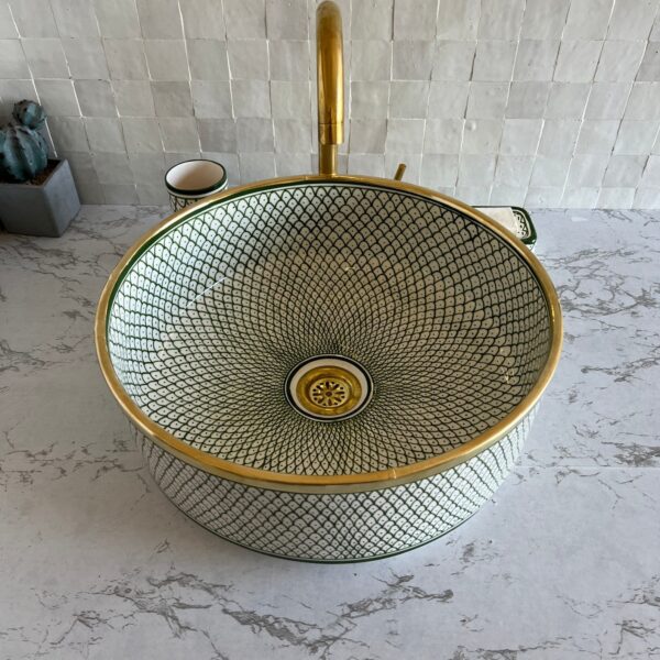 Organic Design Ceramic Sink – Handmade Moroccan Round Vessel – Artistic Bathroom Basin from Fez - Image 3