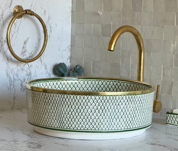 Organic Design Ceramic Sink – Handmade Moroccan Round Vessel – Artistic Bathroom Basin from Fez - Image 2