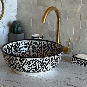 Handcrafted Moroccan Bathroom Sink – Artistic Ceramic Round Vessel – One-of-a-Kind Basin