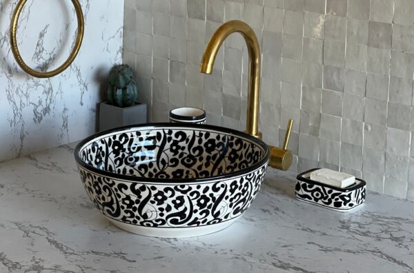 Handcrafted Moroccan Bathroom Sink – Artistic Ceramic Round Vessel – One-of-a-Kind Basin