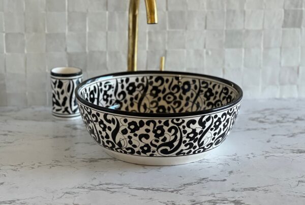 Handcrafted Moroccan Bathroom Sink – Artistic Ceramic Round Vessel – One-of-a-Kind Basin - Image 5
