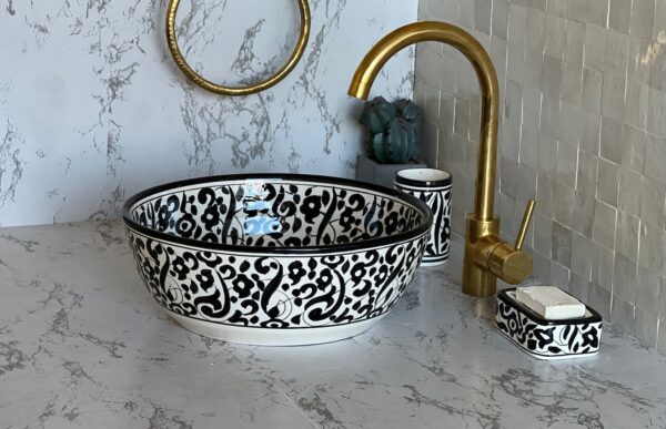 Handcrafted Moroccan Bathroom Sink – Artistic Ceramic Round Vessel – One-of-a-Kind Basin - Image 9