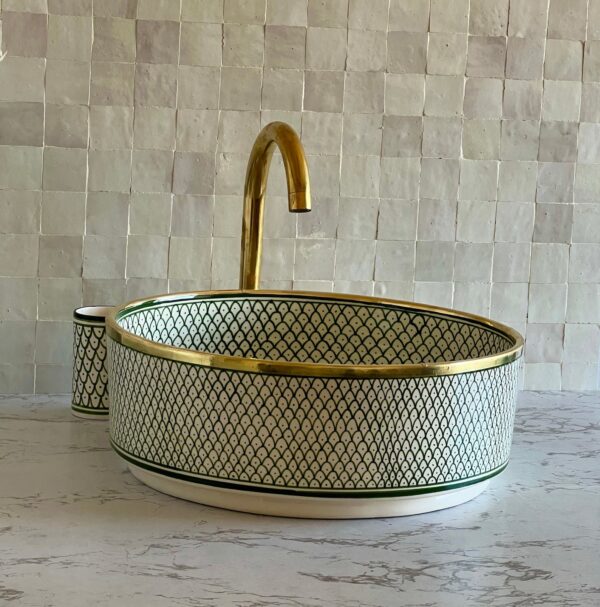 Organic Design Ceramic Sink – Handmade Moroccan Round Vessel – Artistic Bathroom Basin from Fez - Image 4