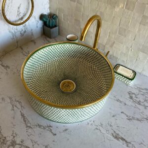 Organic Design Ceramic Sink – Handmade Moroccan Round Vessel – Artistic Bathroom Basin from Fez