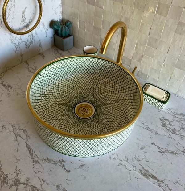 Organic Design Ceramic Sink – Handmade Moroccan Round Vessel – Artistic Bathroom Basin from Fez