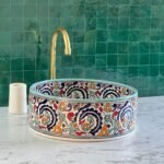 Painted Moroccan Bathroom Sink – Handmade Ceramic Basin – Boho Chic Round Vessel from Fez