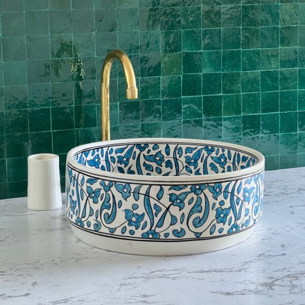 Fez-Made Moroccan Sink – Unique Ceramic Round Vessel – Artisan Bathroom Feature Piece - Image 6