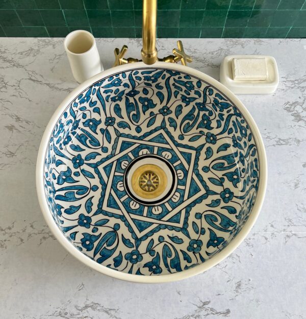 Fez-Made Moroccan Sink – Unique Ceramic Round Vessel – Artisan Bathroom Feature Piece - Image 7