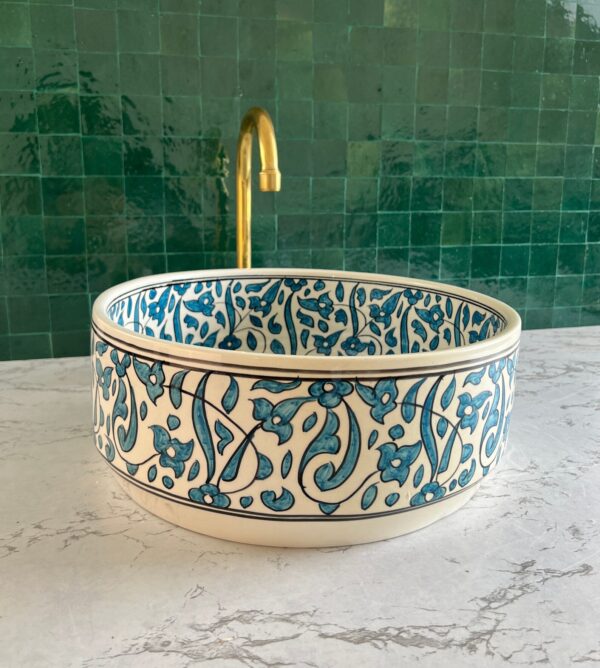 Fez-Made Moroccan Sink – Unique Ceramic Round Vessel – Artisan Bathroom Feature Piece - Image 5