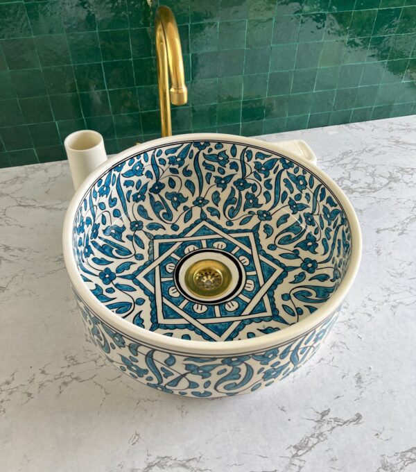 Fez-Made Moroccan Sink – Unique Ceramic Round Vessel – Artisan Bathroom Feature Piece - Image 9