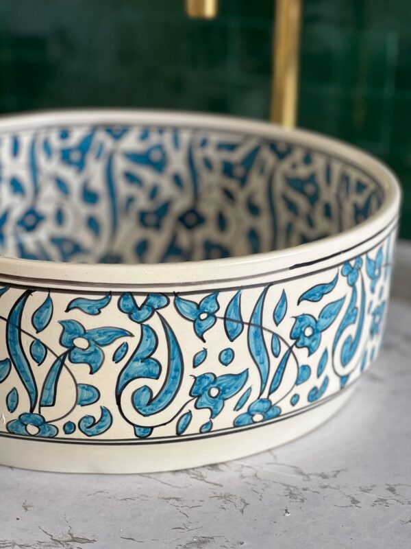 Fez-Made Moroccan Sink – Unique Ceramic Round Vessel – Artisan Bathroom Feature Piece - Image 10