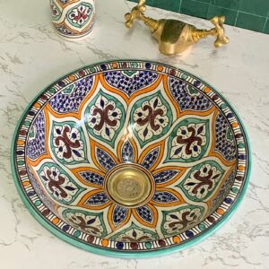 Moroccan Handmade Sink – Round Ceramic Vessel with Boho Design – Custom Bathroom Basin