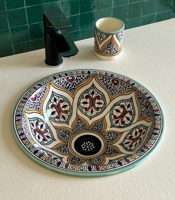 Moroccan Handmade Sink – Round Ceramic Vessel with Boho Design – Custom Bathroom Basin - Image 8