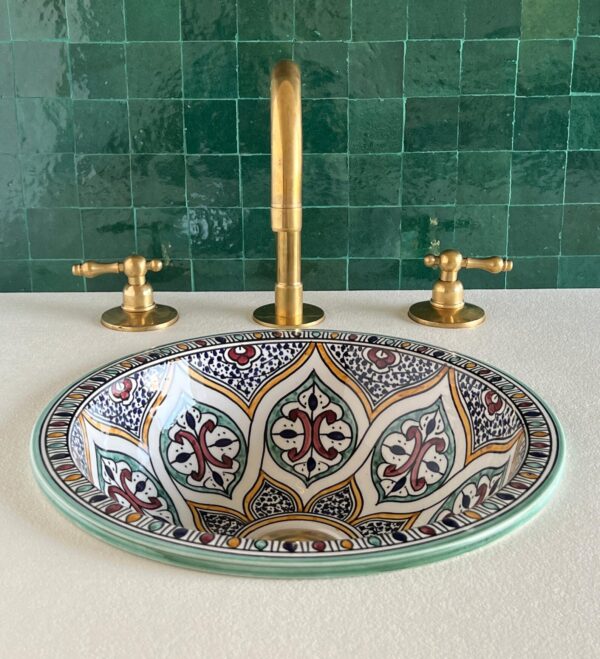 Moroccan Handmade Sink – Round Ceramic Vessel with Boho Design – Custom Bathroom Basin - Image 6