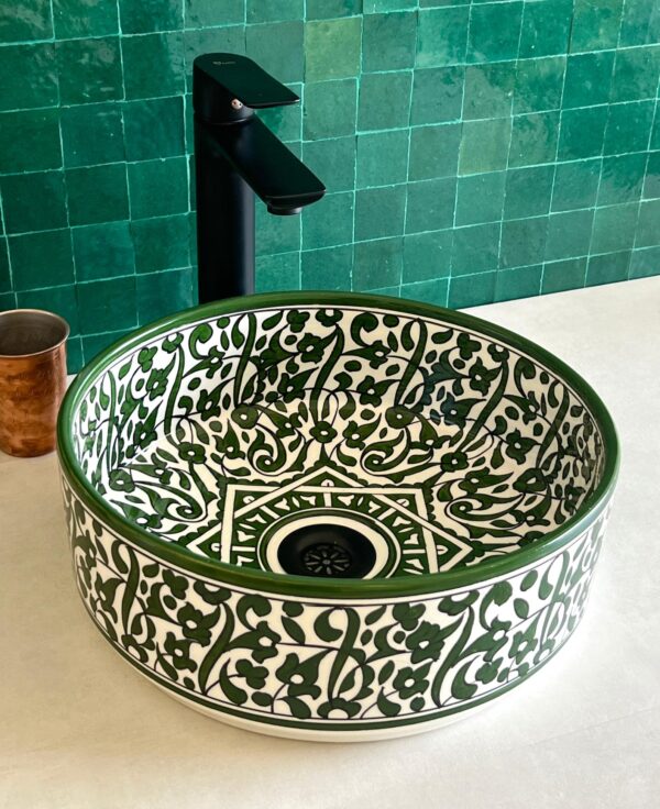 Custom Ceramic Bathroom Sink – Handmade Moroccan Round Vessel with Artistic Touch - Image 7