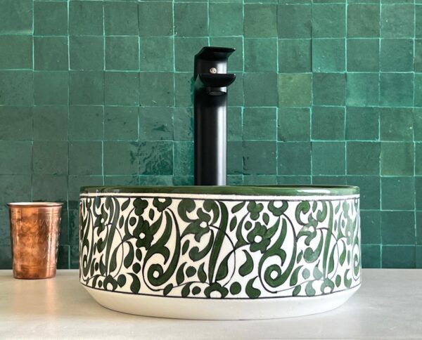 Custom Ceramic Bathroom Sink – Handmade Moroccan Round Vessel with Artistic Touch - Image 9