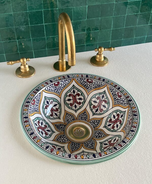Moroccan Handmade Sink – Round Ceramic Vessel with Boho Design – Custom Bathroom Basin - Image 2