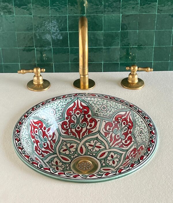 Fez Ceramic Sink – Handmade Moroccan Round Basin – Boho Bathroom Vessel Design - Image 5