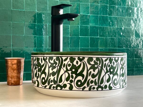 Custom Ceramic Bathroom Sink – Handmade Moroccan Round Vessel with Artistic Touch - Image 5