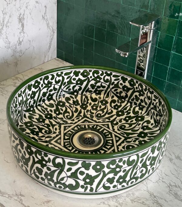 Custom Ceramic Bathroom Sink – Handmade Moroccan Round Vessel with Artistic Touch - Image 4