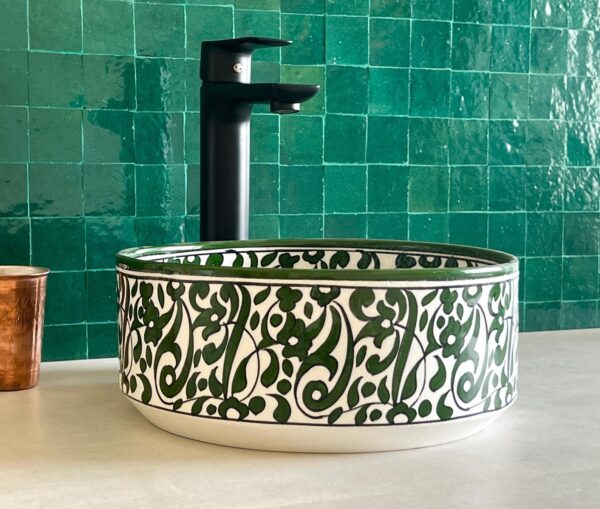 Custom Ceramic Bathroom Sink – Handmade Moroccan Round Vessel with Artistic Touch - Image 2