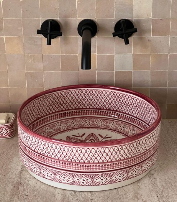 Pink sink - Handmade Bathroom Vanity Sink – Moroccan Round Ceramic Vessel – Bohemian Design from Fez - Image 8