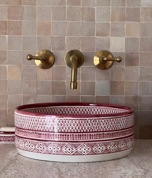 Pink sink - Handmade Bathroom Vanity Sink – Moroccan Round Ceramic Vessel – Bohemian Design from Fez - Image 5