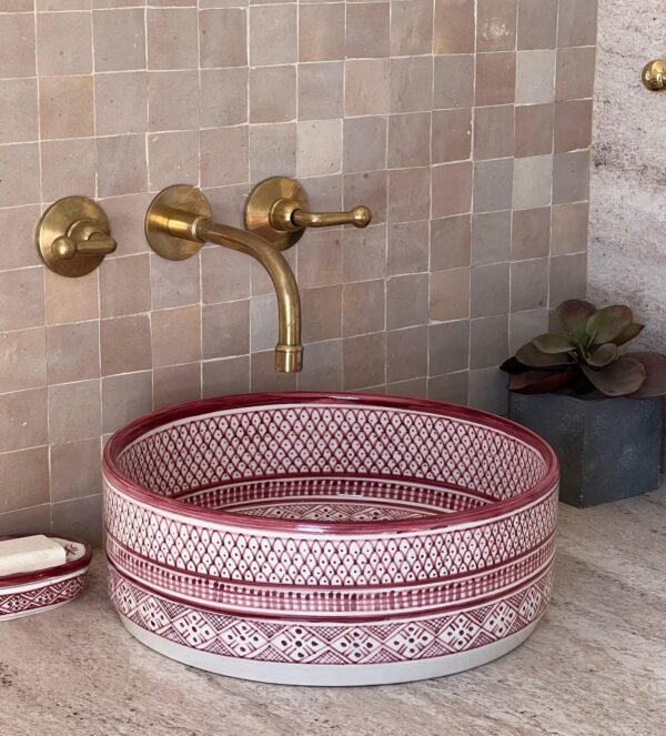 Pink sink - Handmade Bathroom Vanity Sink – Moroccan Round Ceramic Vessel – Bohemian Design from Fez - Image 2