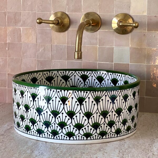 Moroccan Bathroom Feature – Handmade Ceramic Round Sink – Unique Painted Vessel from Fez - Image 8